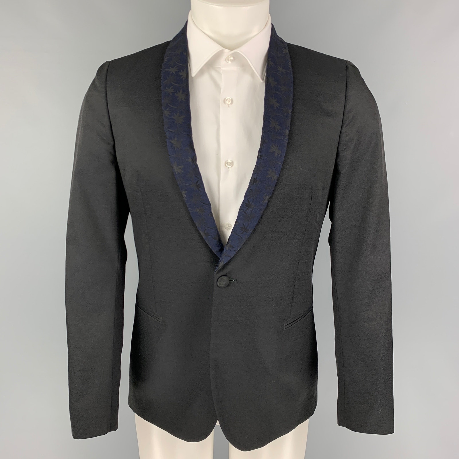 Ps By Paul Smith Size 38 Black Navy Wool Polyester Sport Coat